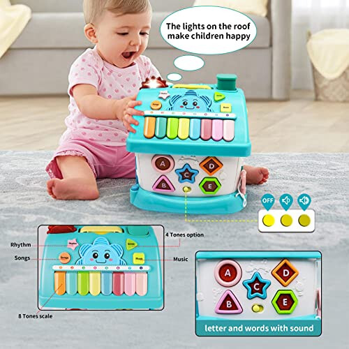 Baby Toys,Functional House for Baby 6 to 12-18 Months - Montessori Toys for 1 2 3 Year Old,Toys with Sound/Lights/Music/Clock/Telephone/Car,Smart Learning Home (Blue) - 4