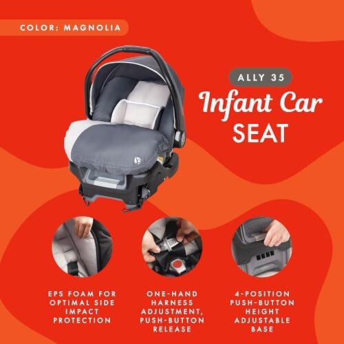 Baby Trend Ally Newborn Baby Infant Car Seat Carrier Travel System with Harness and Extra Cozy Cover for Babies Up to 35 Pounds, Gray Magnolia - 3