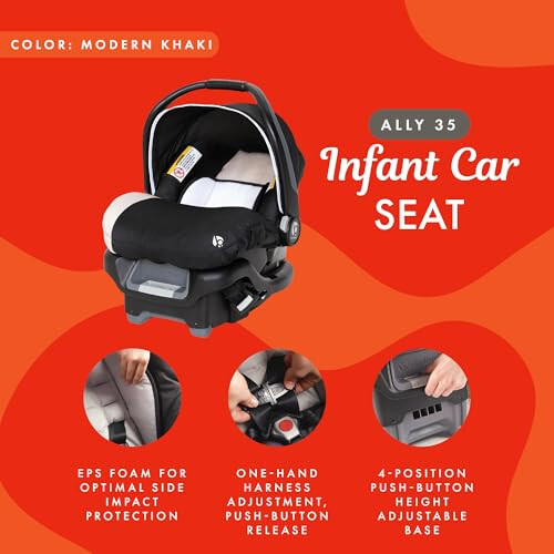 Baby Trend Ally Newborn Baby Infant Car Seat Carrier Travel System with Harness and Extra Cozy Cover for Babies Up to 35 Pounds, Modern Khaki - 3