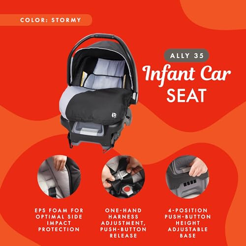 Baby Trend Ally Newborn Baby Infant Car Seat Carrier Travel System with Harness and Extra Cozy Cover for Babies Up to 35 Pounds, Stormy - 3