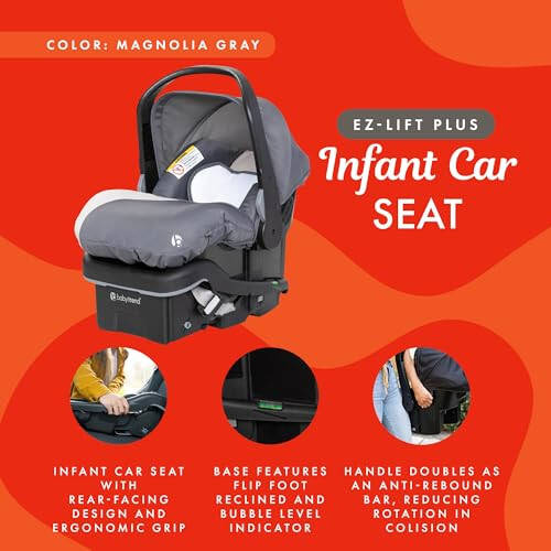 Baby Trend EZ Lift 35 Plus Ergonomic Lightweight Rear Facing Infant Car Seat with Multi-Position Base and Cozy Cover, Magnolia Gray - 3