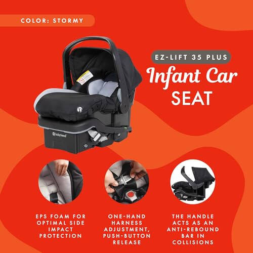 Baby Trend EZ Lift 35 Plus Ergonomic Lightweight Rear Facing Infant Car Seat with Multi Position Base and Cozy Cover, Stormy Gray/Black - 2