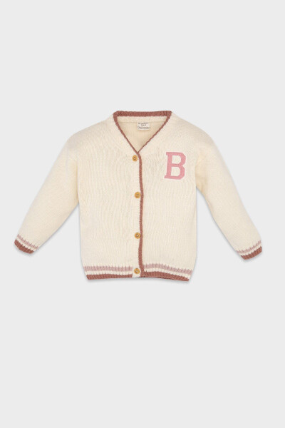 Baby V-neck, button-up knitted cardigan. - 1