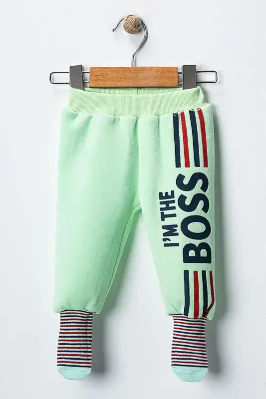 Baby Velvet Boss Socks Trousers-green - 1