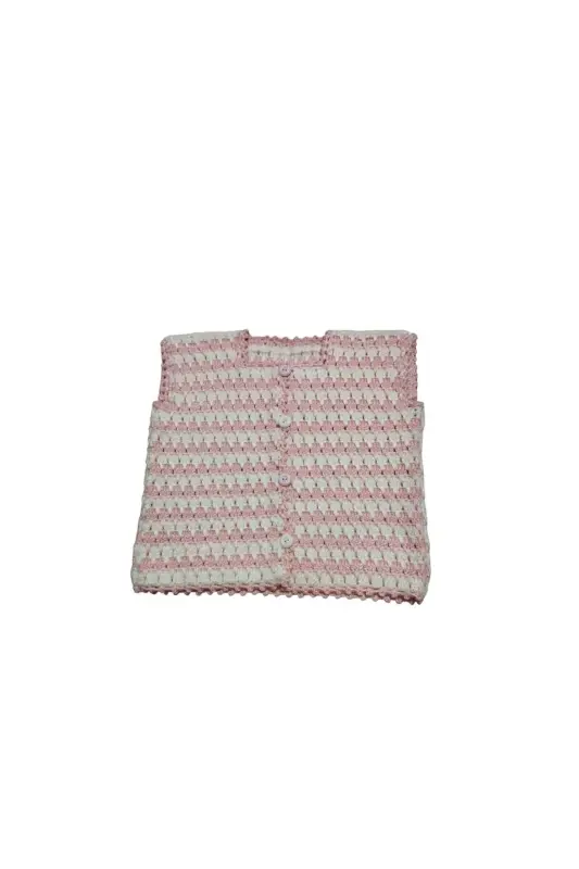 BABY VEST/HAND KNIT/WOOL/SERO TUHAFİYE&ÇEYİZ - PINK WHITE - SERO TUHAFİYE