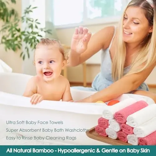 Baby Washcloths 12 Pack, 10x10 inch Heavenly Soft Wash Cloth for Face and Body, Gentle & Safe Pink Face Towel on Sensitive Skin, Baby Essentials Bath Shower Gifts for Girl Infant Kid Toddler Children - 4