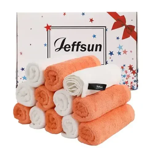 Baby Washcloths 12 Pack, 10x10 inch Small Wash Cloths for Face and Body, Super Soft & Gentle Orange Face Towels on Sensitive Skin, Baby Registry Bath Shower Gifts for Newborn Kid Toddler Children - JEFFSUN
