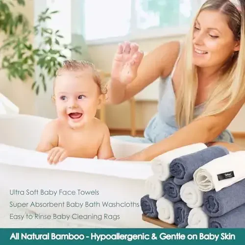 Baby Washcloths 12 Pack, 10x10 inch Ultra Soft Small Wash Cloths for Face and Body, Gentle & Safe White Face Towels on Sensitive Skin, Baby Essentials Shower Gifts for infant Kid Toddler Children - 4