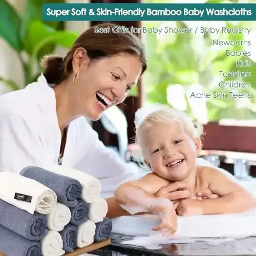 Baby Washcloths 12 Pack, 10x10 inch Ultra Soft Small Wash Cloths for Face and Body, Gentle & Safe White Face Towels on Sensitive Skin, Baby Essentials Shower Gifts for infant Kid Toddler Children - 5