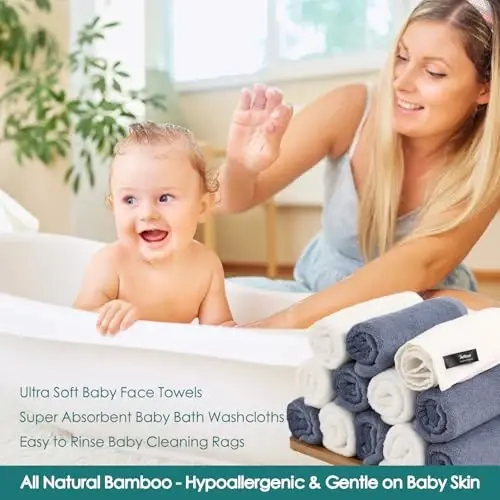 Baby Washcloths 12 Pack, 10x10 inch Ultra Soft Small Wash Cloths for Face and Body, Gentle & Safe White Face Towels on Sensitive Skin, Baby Essentials Shower Gifts for infant Kid Toddler Children - 4