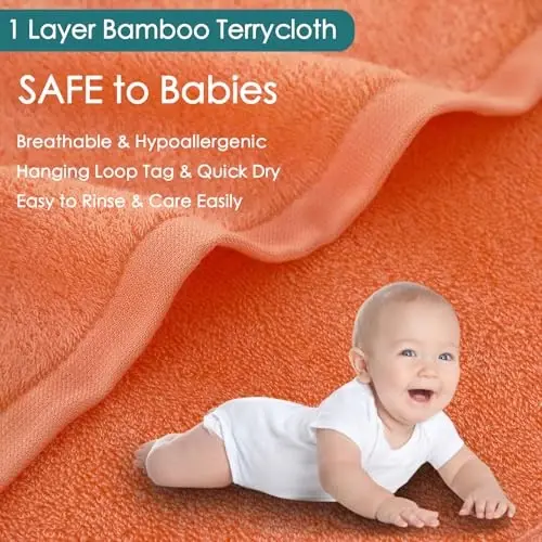 Baby Washcloths 6 Pack, 10x10 inch Orange Small Wash Cloths for Face and Body, Super Soft & Gentle Face Towels on Sensitive Skin, Newborn Registry Bath Shower Gifts for Infant Kid Toddler Children - 2