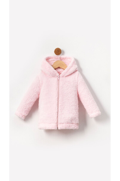 Baby winter, plush Welsoft, zippered, hooded jacket - Pink 