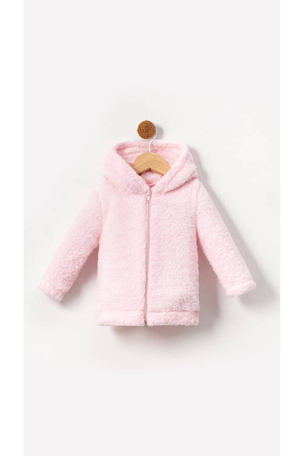 Baby winter, plush Welsoft, zippered, hooded jacket - Pink - 1