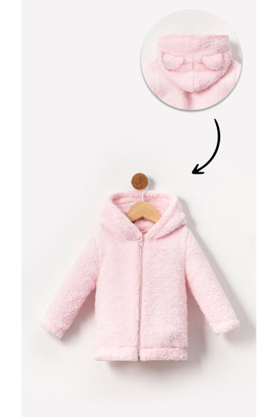 Baby winter, plush Welsoft, zippered, hooded jacket - Pink - 2