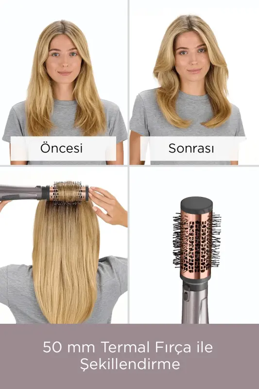 Air Styler 1000W 200 Derece İyon Etkili 4 Başlıklı Hava Üflemeli Saç Şekillendirici Seti Gri AS136E - 11