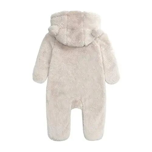 Babymine Newborn Baby Bear Fleece Hooded Romper Fall Warm Outfit Clothes | Baby Boys & Girls Winter Snowsuit Cute Fleece Lined Onesie With Mittens and Footies for Infant,0-18 months - Babymine (1)