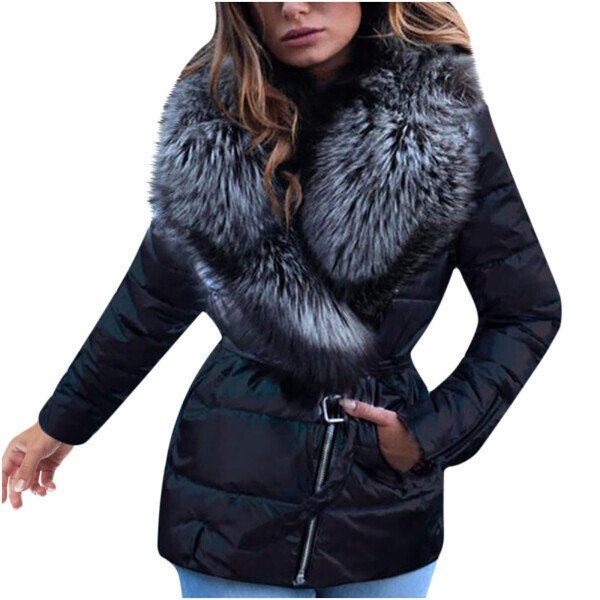 Babysbule Winter Jackets for Women Ladies Shiny Big Collar Short Long-sleeved Cotton Down Padded Jacket- - BABYSBULE (1)