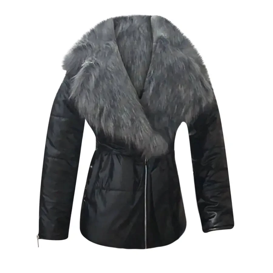 Babysbule Winter Jackets for Women Ladies Shiny Big Collar Short Long-sleeved Cotton Down Padded Jacket- - 4