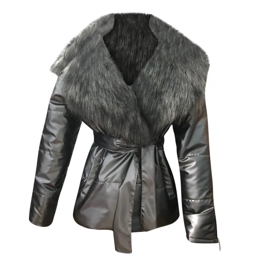 Babysbule Зимние женские куртки Распродажа Блестящие Короткие С большим воротником С длинными рукавами Хлопковые Пуховые - 5