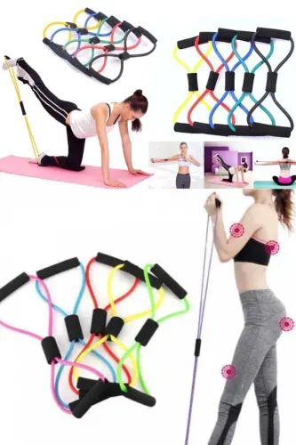 Bacak Kol Omuz Sırt Full Body Evde Ofiste Kullanılabilir Fitness Direnç Lastiği Pilates Egzersiz Pro - Mavi - 3