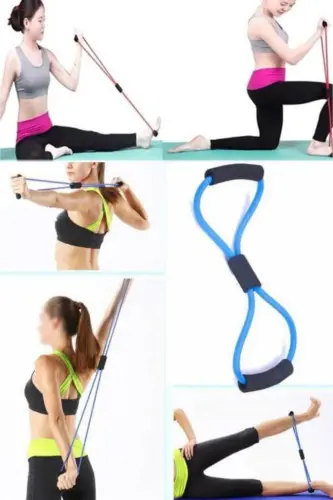 Bacak Kol Omuz Sırt Full Body Evde Ofiste Kullanılabilir Fitness Direnç Lastiği Pilates Egzersiz Pro - Mavi - 5