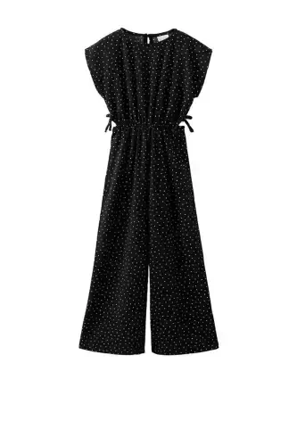 Back and Side Window Detailed Polka Dot Girls Sleeveless Jumpsuit-Black - 3