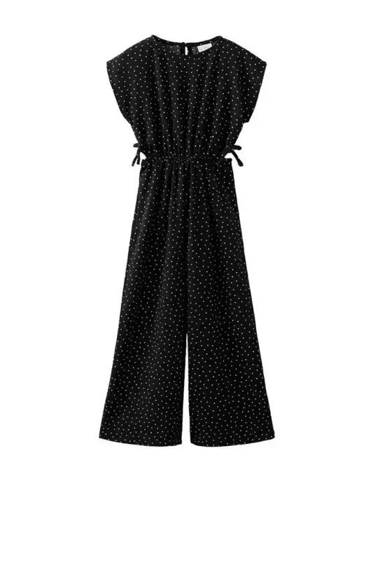 Back and Side Window Detailed Polka Dot Girls Sleeveless Jumpsuit-Black - 3