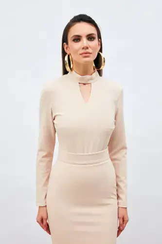 Back Detailed Bodysuit Blouse - Beige - SATEEN (1)