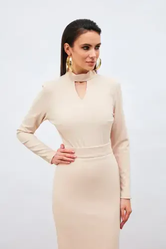 Back Detailed Bodysuit Blouse - Beige - 3