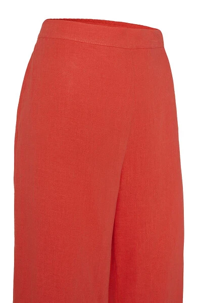 Back Elastic Waist Linen Pants-Coral - 2
