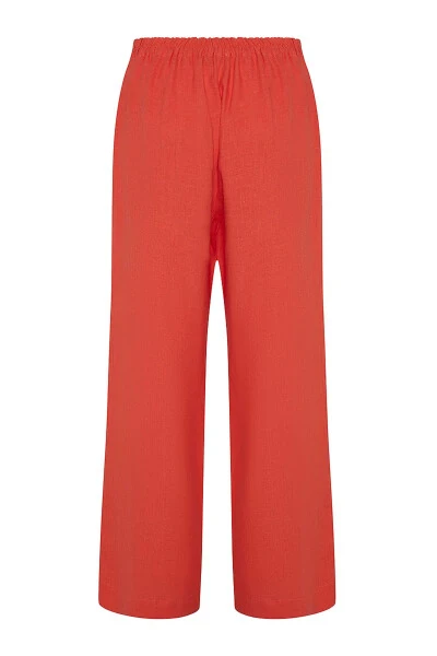 Back Elastic Waist Linen Pants-Coral - 3