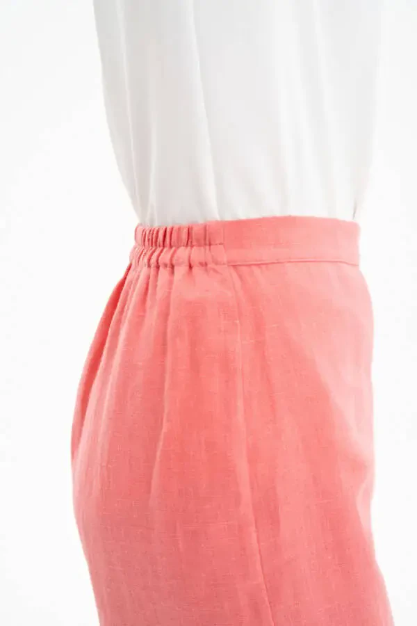 Back Elastic Waist Linen Pants-Coral - 5
