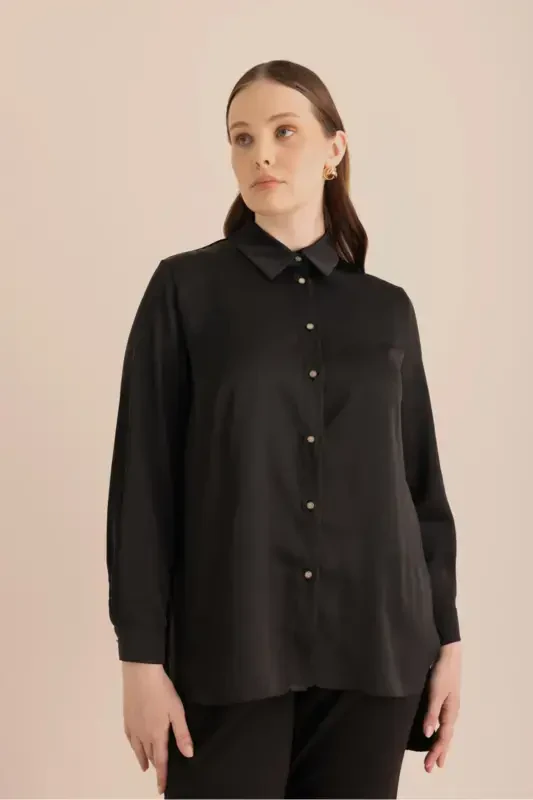 Back Pleated Woven Tunic-Black - 1