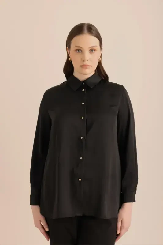 Back Pleated Woven Tunic-Black - 2