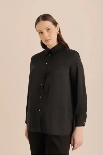 Back Pleated Woven Tunic-Black - 3