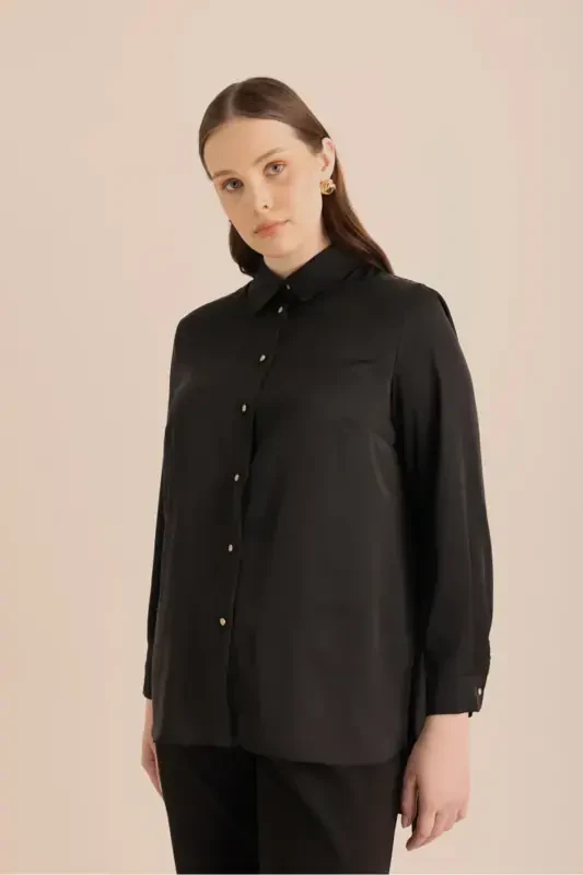 Back Pleated Woven Tunic-Black - 3