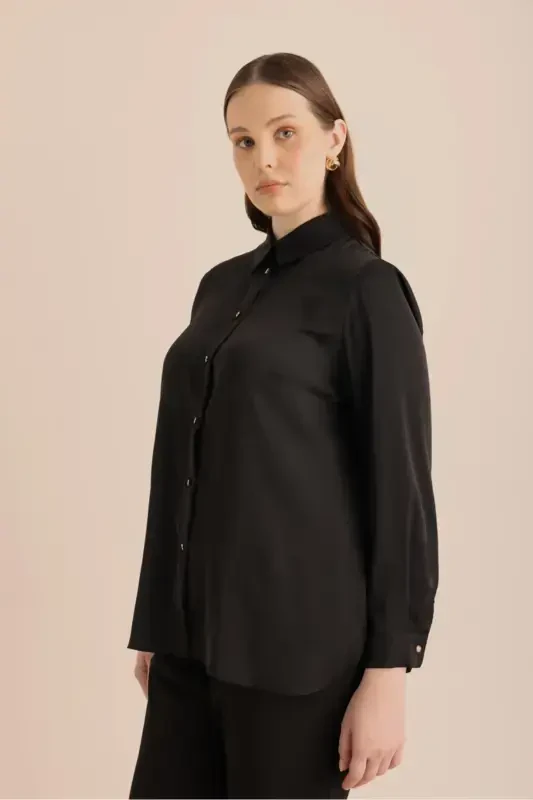 Back Pleated Woven Tunic-Black - 4