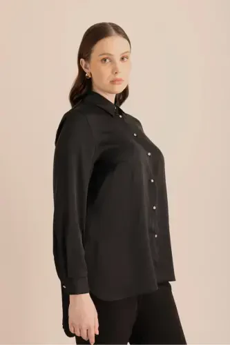 Back Pleated Woven Tunic-Black - 5