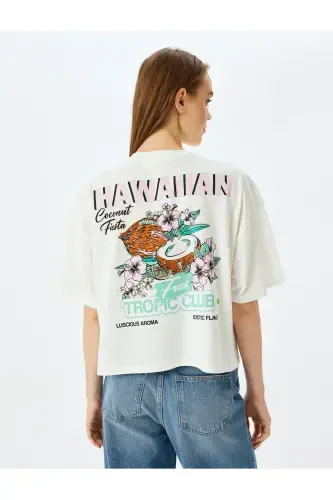 Back Print Crew Neck Short Sleeve Oversize T-Shirt - 4