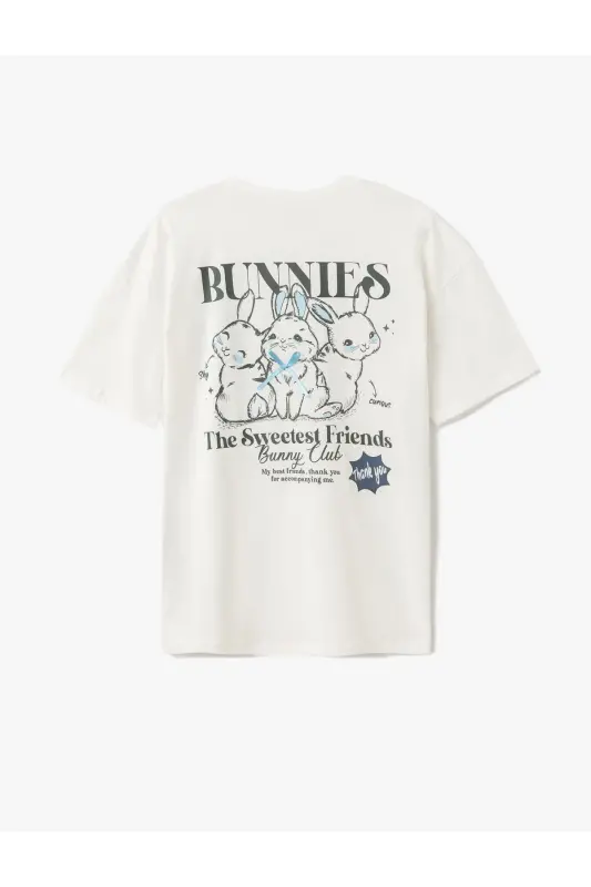 Back Rabbit Print Oversize Short Sleeve Bicycle - 2