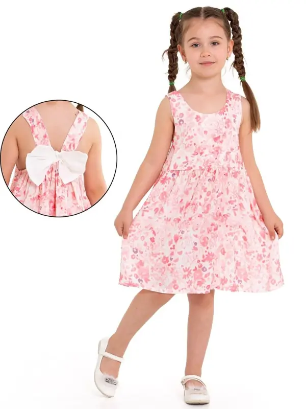 Back Ribbon Strap Woven Dress 73514-Pink - LC WAIKIKI