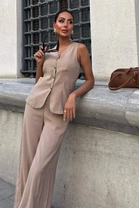 Back Tie Vest Plazza Pants Modal Set 10202-08 - 2