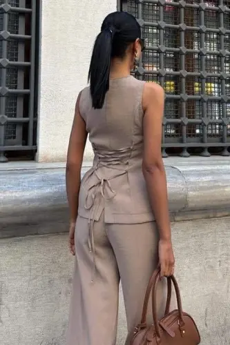 Back Tie Vest Plazza Pants Modal Set 10202-08 - 4