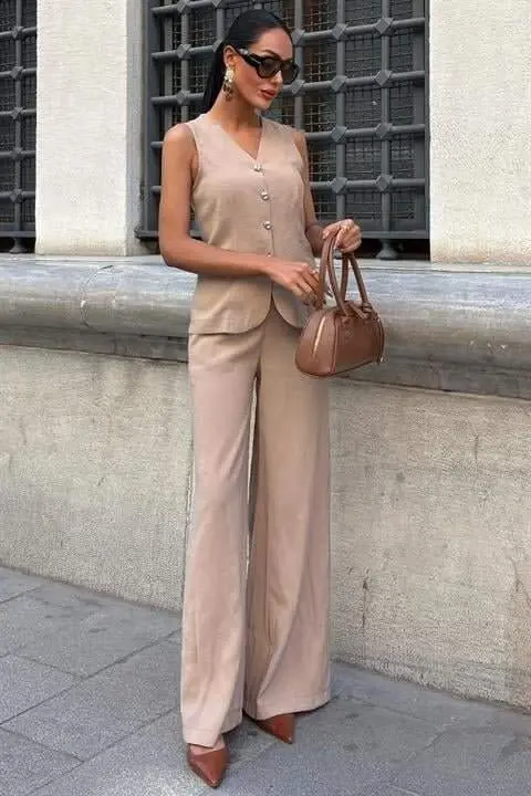 Back Tie Vest Plazza Pants Modal Set 10202-08 - 5