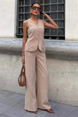 Back Tie Vest Plazza Pants Modal Set 10202-08 - 6