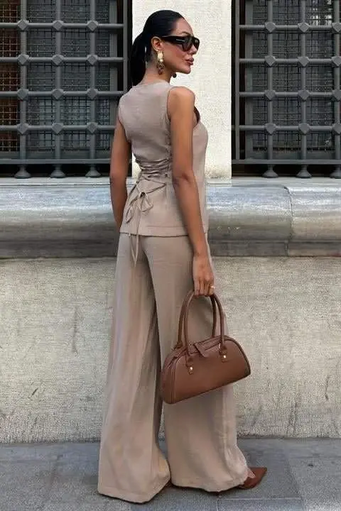 Back Tie Vest Plazza Pants Modal Set 10202-08 - 7