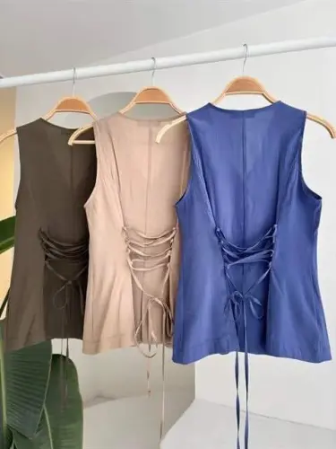 Back Tie Vest Plazza Pants Modal Set 10202-08 - 10