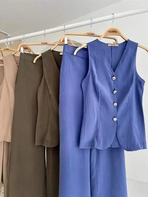 Back Tie Vest Plazza Pants Modal Set 10202-08 - 12