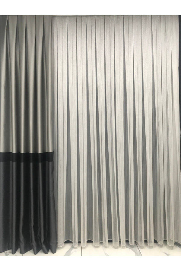 Backdrop Panel Curtain Anthracite-Silver Base Black Stripe (Medium Pleat 1/2.5) - 8