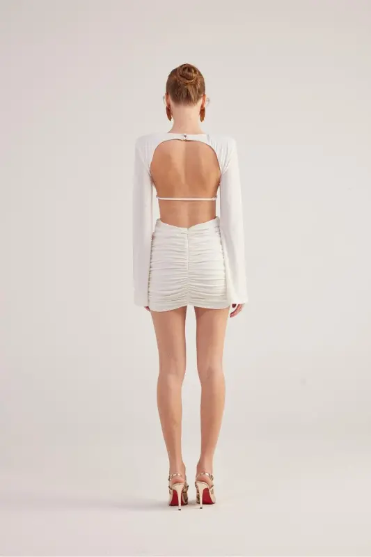 Backless Rose Detailed Mini Hanna Dress White - 3